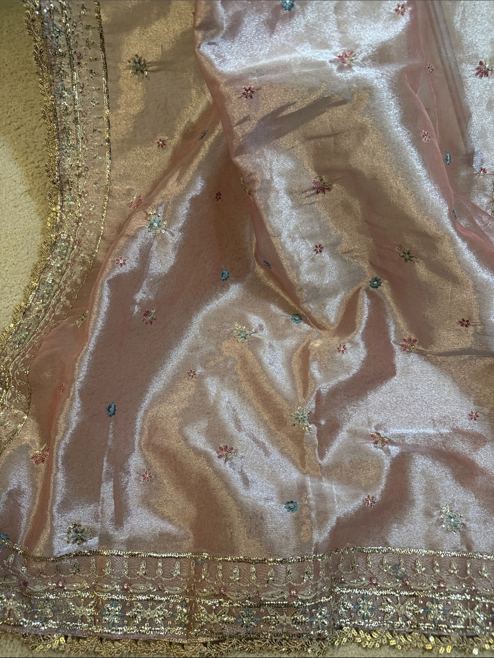 MUSHQ Embellished silk dress in Shimmering Aqua silver&tissue heavy work dupatta - Picture 11 of 16